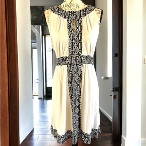 New York & Company Cream Midi Dress with Black Geometric Trim